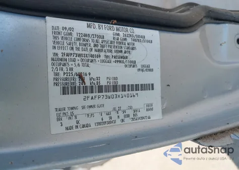 2003 Ford Crown Victoria Standard from USA, damaged, VIN 2FAFP73W03X140169